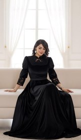 تصویر لباس مجلسی زنانه آدرینا مدل ۲۱۴۴۱۲۴ سایز ۳۸ تا ۴۸ مخمل مشکی 