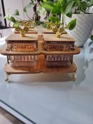 تصویر ست پذیرایی ۴ تکه چوب و بلور عسلی – اردوخوری لوکس آجیل و شکلات با درب چوبی 