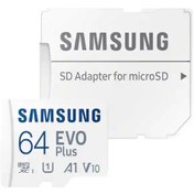تصویر کارت حافظه microSDXC سامسونگ مدل Evo Plus A1 V10 کلاس 10 استاندارد UHS-I U1 سرعت 130MBps به همراه آداپتور SD ظرفیت 64 گیگابایت ا Samsung Evo Plus A1 V10 UHS-I U1 Class 10 130MBps microSDXC With Adapter - 64GB Samsung Evo Plus A1 V10 UHS-I U1 Class 10 130MBps microSDXC With Adapter - 64GB