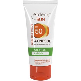 تصویر کرم ضد آفتاب بدون رنگ فاقد چربی spf50 آردن با خاصیت مات کنندگی . ضد آفتاب صورت مدل - چرب SPF 50 حجم 50 برند آردن بی رنگ