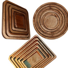 تصویر سینی پذیرایی ۱۵ تیکه چوبی 