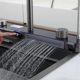 تصویر سینک ظرفشویی پیانویی 5 کلید - مشکی ا Modern piano digital sink with honeycomb waterfall model Modern piano digital sink with honeycomb waterfall model