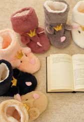 تصویر پاپوش خزدار ساقدار زنانه | مدل موش تاج دار 