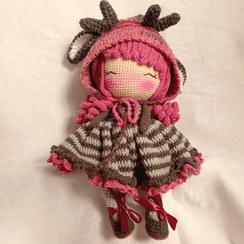 تصویر عروسک دست باف دختر گوزنی صورتی 