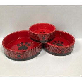 تصویر ظرف سرامیکی طرحدار سگ و گربه قرمز- سه سایز 