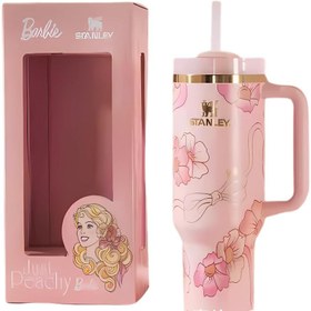 تصویر ماگ استنلی نی دار کادوئی طرح گل گلبهی برند Barbie گنجایش 1.18L کد M154 