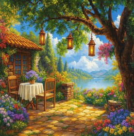 تصویر نقاشی الماسی طرح باغچه 50*40 