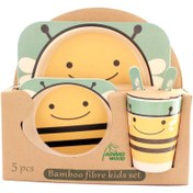 تصویر ظرف غذای کودک 5 تکه بامبو فایبر طرح زنبور عسل کد 301025 