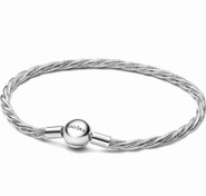 تصویر دستبند زنجیر ماری بافت در هم تنیده پاندورا Pandora Round Logo Clasp Twisted Snake Chain Bracelet