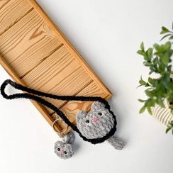 تصویر ست آویز ماشین و جاسوییچی گربه مخمل ترک دستبافت 