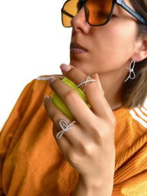 تصویر نیم ست دخترانه پاپیون نقره ER1244 