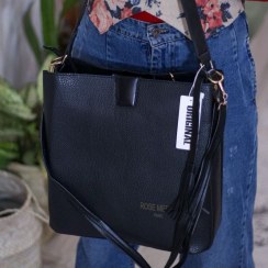 تصویر کیف زنانه سایز بزرگ دوشی دستی مشکی 