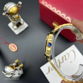 تصویر ساعت سانتوس کارتیر طلایی صفحه آبی کارتیر ( Cartier )