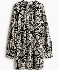 تصویر لباس شب تونیک کمربنددار زنانه مشکی/طرح دار اچ اند ام 