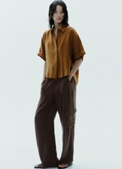 تصویر پیراهن دکمه‌دار آستین کوتاه با یقه من از برند زارا (زنانه) 