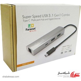 تصویر مبدل Type C به شبکه فرانت Faranet UCE200 هاب USB 3.0 