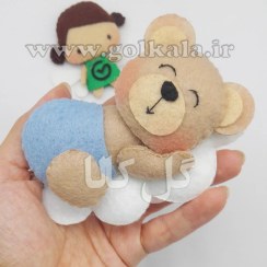 تصویر عروسک خرس نمدی خوابالو سایز ۱۵ سانتی مناسب گیفت سیسمونی 