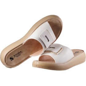 تصویر دمپایی و صندل زنانه چرم طرح رژا شیما سفید کفی طبی 