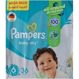 تصویر پوشک بچه پمپرز مدل baby dry سایز 6 بسته 36 عددی 