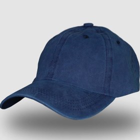 تصویر کلاه نقاب دار نخی ساده آبی چرک وینتیج 