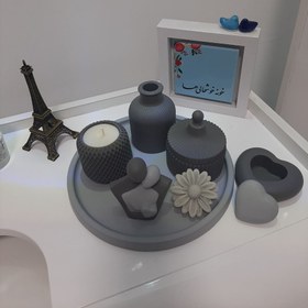 تصویر ست دکوری سنگ مصنوعی طوسی تیره و روشن ۶پارچه کد۵ 