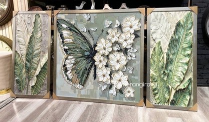 تصویر تابلو تکسچر سه تیکه برجسته پروانه 