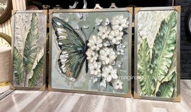 تصویر تابلو تکسچر سه تیکه برجسته پروانه 