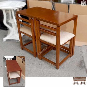 تصویر میز و صندلی چوبی ناهار خوری کمجا 2 نفره مربع مستطیل 