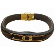 تصویر دستبند مردانه چرم و طلا حلقه 