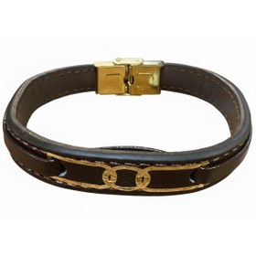 تصویر دستبند مردانه چرم و طلا حلقه 