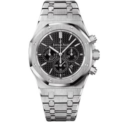 تصویر ساعت مچی مردانه اودمار پیگه کرنوگراف استیل صفحه مشکی Audemars Piguet Royal OAK 