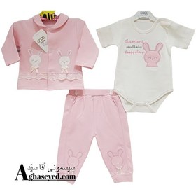 تصویر ست 3 تکه لباس نوزادی گودمارک طرح خرگوش چین دار کد00210008 