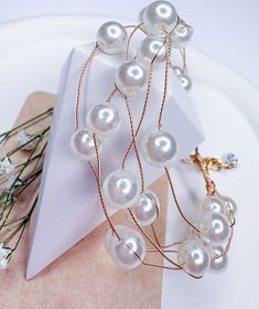 تصویر دستبند مروارید و سیم طلایی 