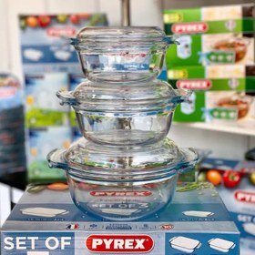 تصویر قابلمه 3 تایی پیرکس فرانسه برند PYREX شعله مستقیم 