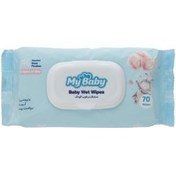 تصویر دستمال مرطوب کودک مای بیبی مدل نرمال مناسب انواع پوست 70 عددی 