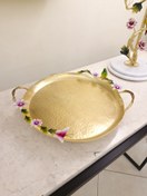 تصویر سینی دسته دار دایره کوچک برنجی دکوراتیو | مدل 3 