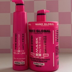 تصویر پکیج اقتصادی ماسک داخل حمام و بعد حمام موی فر نانوگلوبال صورتی - فروشگاه فرلیکا 