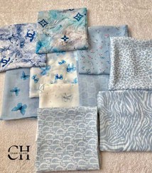 تصویر مینی اسکارف نخی آبی طرح دار کد mt18 