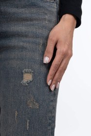 تصویر شلوار جین واید زاپ دار Dirty تیره 30007097 Dark distressed wide leg dirty jeans