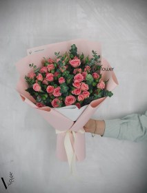 تصویر دسته گل رز مینی صورتی 