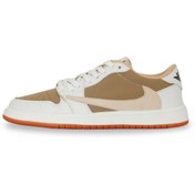 تصویر کتانی مردانه نایکی مدل ترویس رنگ سفید کرم با رویه چرم مصنوعی 