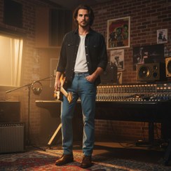 تصویر شلوار جین راسته مردانه رانگلر رنگ آبی روشن نخ دوخت طلایی مدل JR-ART 