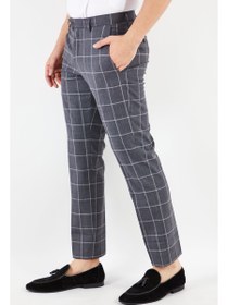 تصویر شلوار رسمی مردانه با طراحی چهارخانه و فیت معمولی، رنگ خاکستری برند selected Men Regular Fit Grid Pattern Stretchable Dress Pants, Grey Combo