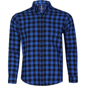 تصویر پیراهن مردانه چهارخانه ریز پشمی آبی کاربنی 
