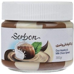 تصویر کرم کاکائو دو رنگ فندقی شیری سوربن 300 گرمی 