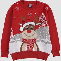 تصویر پلیور بافت پسرانه طرح گوزنی و گل یخ بانی نو 