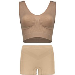 تصویر ست نیم تنه شورتک سیملس پشت چین دار مارک نانو Nano brand seamless back pleated shorts and bra set