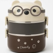 تصویر ظرف غذای دو طبقه استیل طرح خرس عینکی 