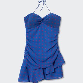 تصویر پیراهن رسمی زنانه آبی برند mango 37041302 ا Puantiyeli Fırfırlı Elbise Puantiyeli Fırfırlı Elbise