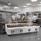 تصویر گریل ۹۰ سانت ترکیبی (روغنی و ذغالی) max silver دستگاه گریل حرفه‌ای دو کاره برای فست‌فود و رستوران